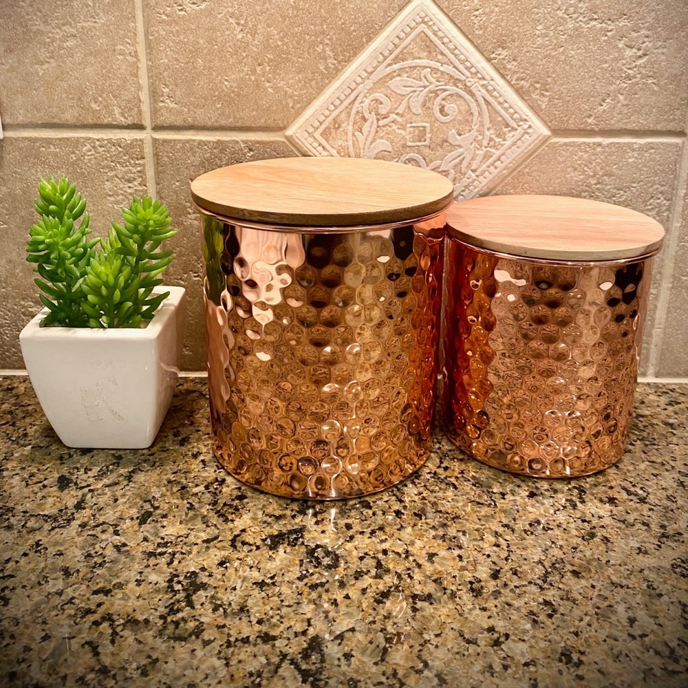 Set of 2 Hammered Copper Cannisters